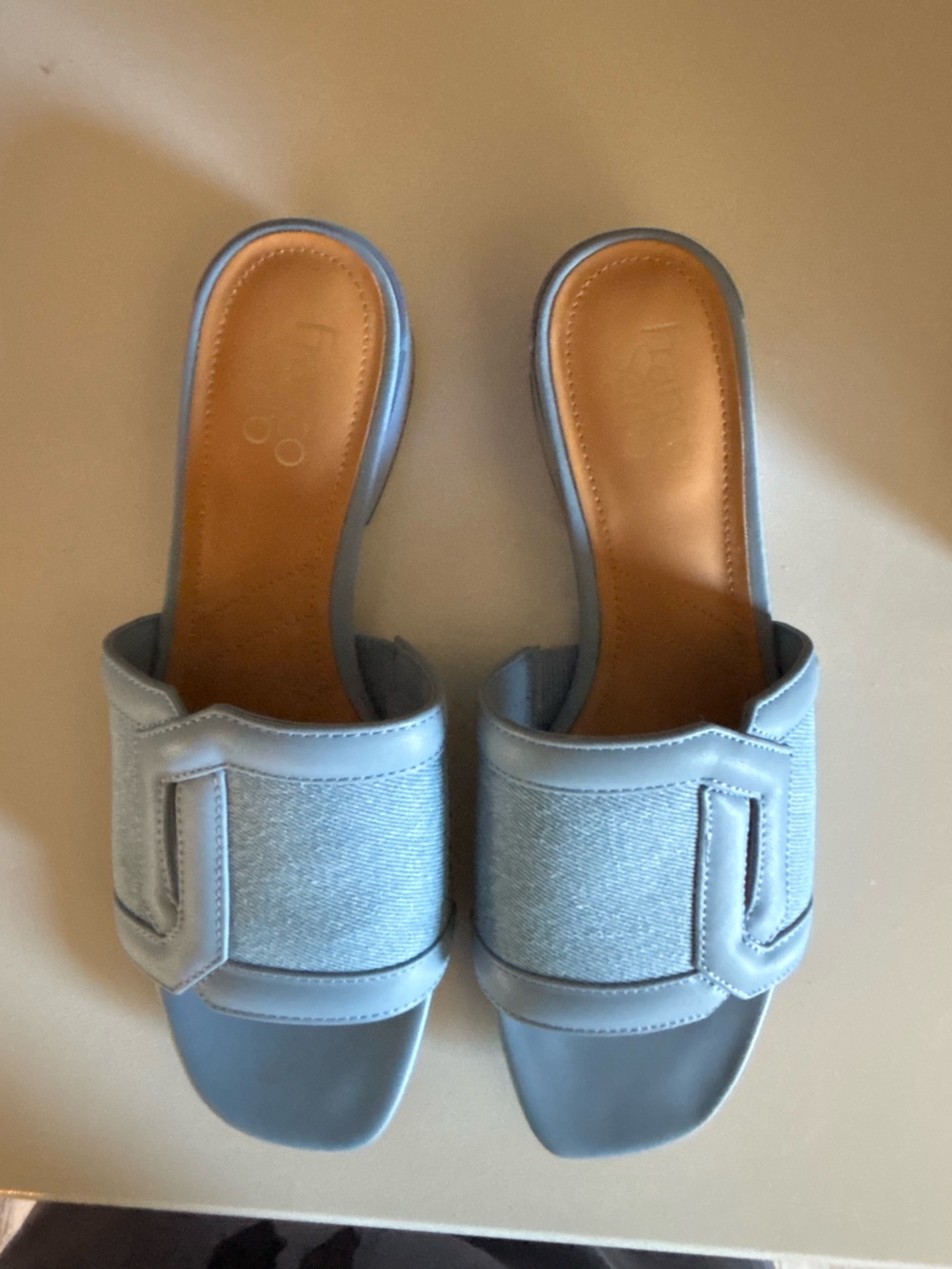 Franco Sarto Light Blue Open-Toe Slide Mules - Picture 2 of 4